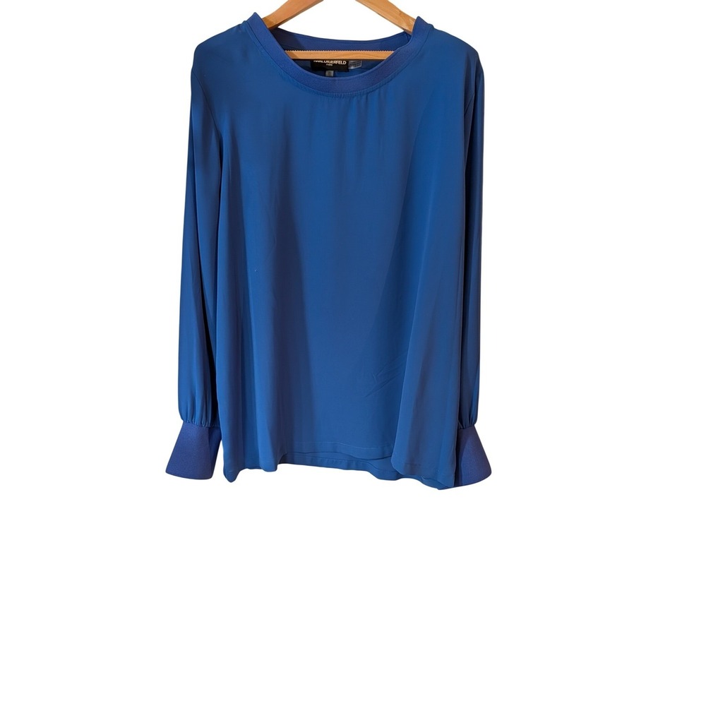 Karl Lagerfeld Paris Womens XL Blue Long Sleeve Button Cuff Blouse L1IA9682
